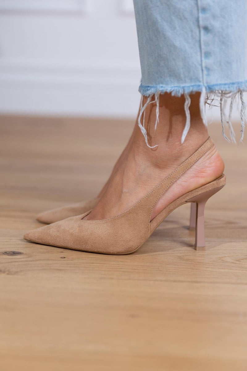 Marlena - Nude Slingback Heels with Thin Heel