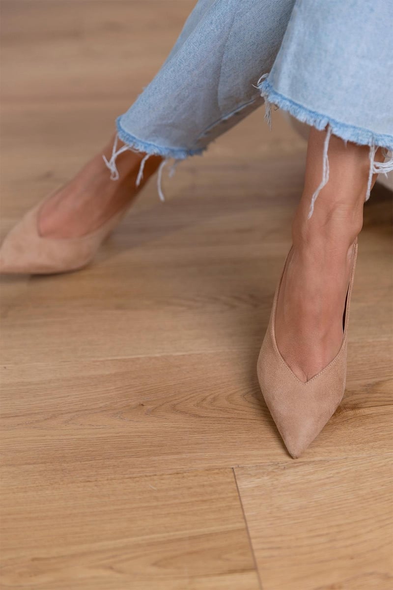 Marlena - Nude Slingback Heels with Thin Heel