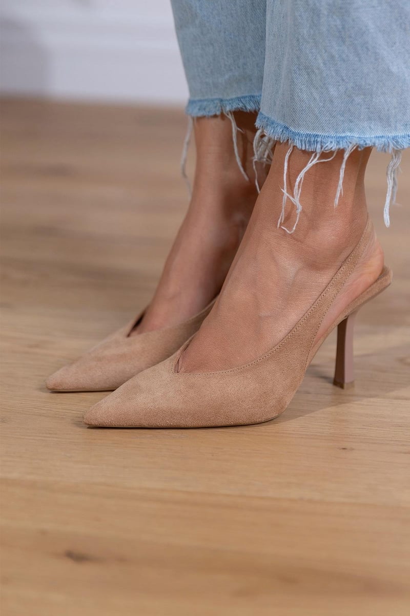 Marlena - Nude Slingback Heels with Thin Heel